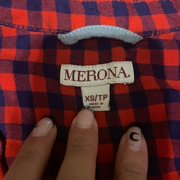 Merona Red and black 3/4 sleeve plaid top size XS - Picture 7 of 7